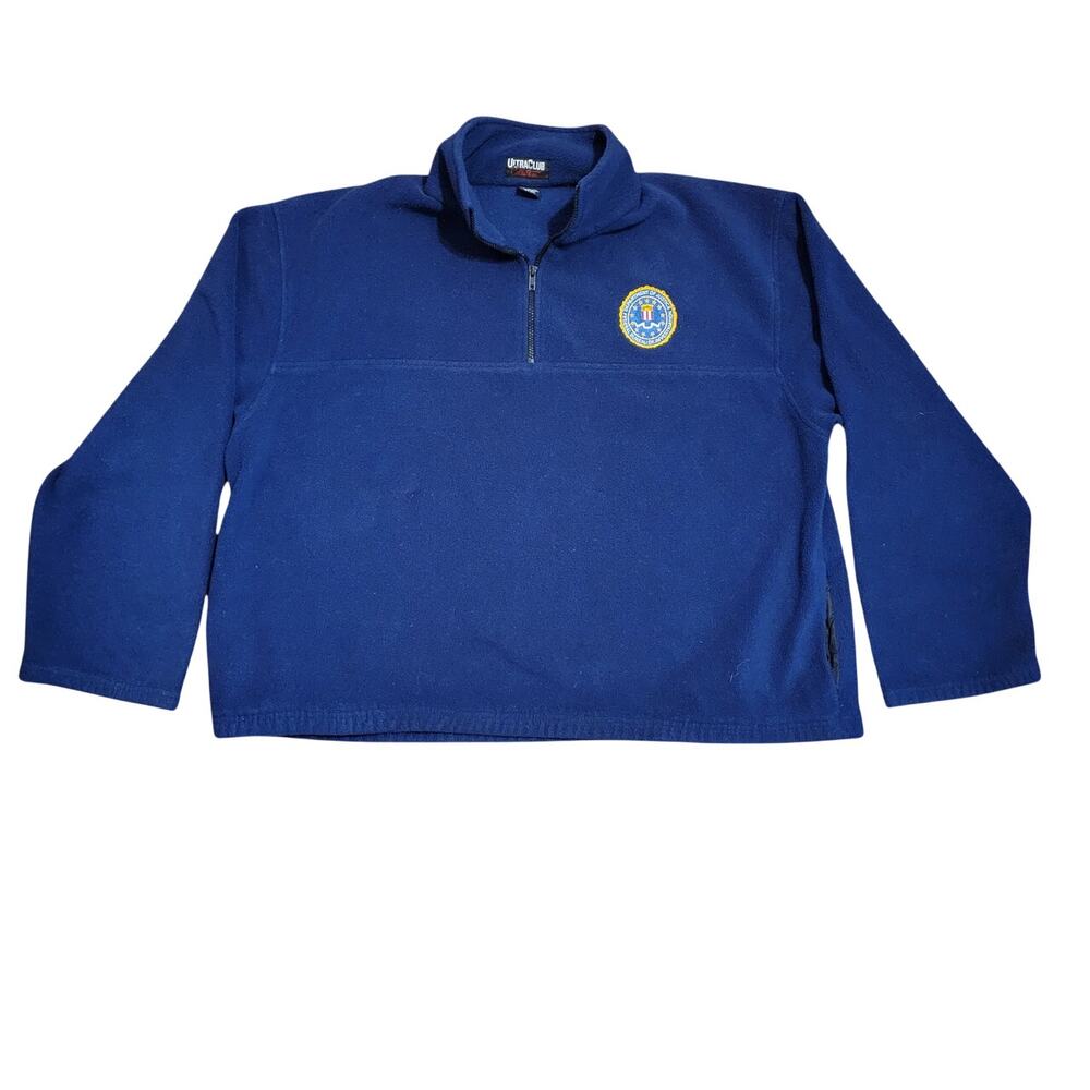 Ultra Club Collection Hi-Neck 1/2 Zip Fleece Pullover Sweatshirt Blue Unisex XL
